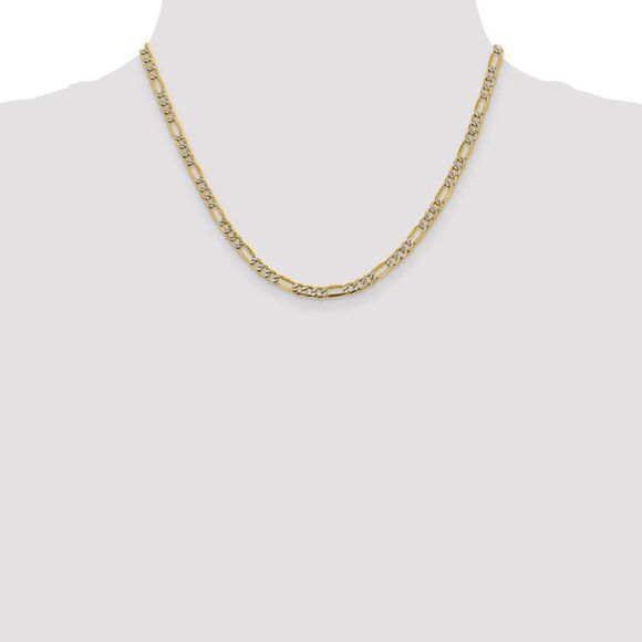 4mm 14k Yellow Gold & Rhodium Hollow Pave Figaro Chain Necklace, 18 In